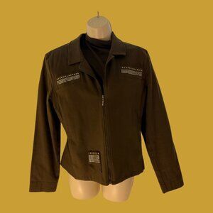 Breeze by Sorothy Schoelen Olive Brown PantSuit, Jacket top & Slacks USA Size 12